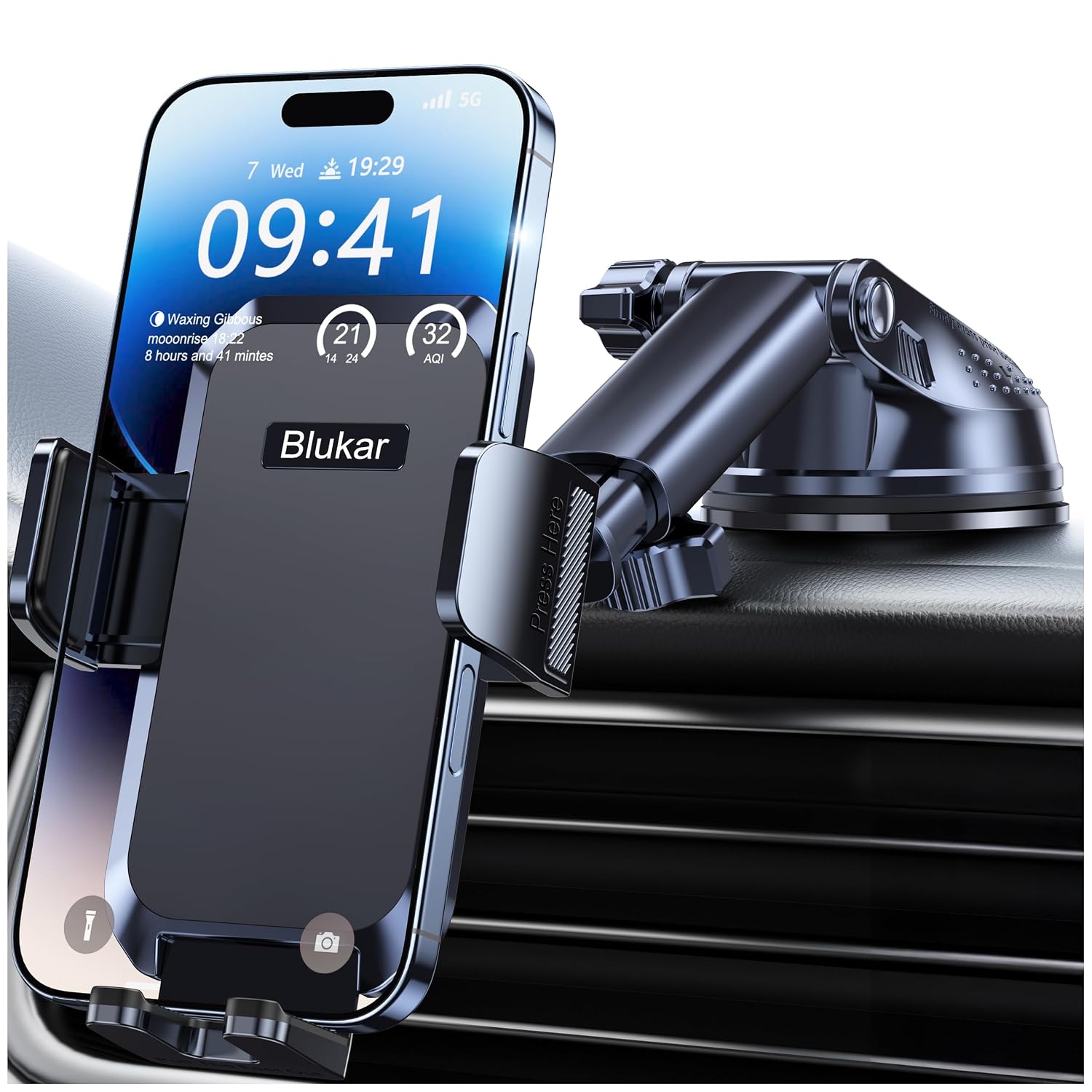 Blukar Handyhalterung Auto [Upgrade Saugnapf] Handyhalter für Autos | 360° Drehbar KFZ Handy Halterung für Armaturenbrett & Windschutzscheibe, mit EIN-Knopf-Release, für iPhone, Galaxy, Mate usw.