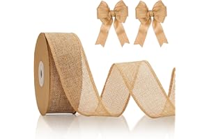 KINGLAKE 10m 4cm Brown Burlap Wired Ribbon for Wreath Bows Making, Wide Hessian Ribbon Jute Christmas Wired Ribbons for Crafting, Gift Wrapping, Xmas, Rustic Wedding Decorations