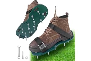 Elsrantor Arieggiatore Prato Scarpe Chiodate, Scarificatore per Prato, Aeratore per Prato, Scarpe per Arieggiare Il Prato con Cinturino con Fibbia in Metallo per Areazione Prato e Giardino (Verde)