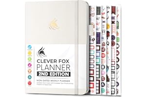 Clever Fox Planner 2ª edición – Agenda semanal y mensual coloreada, seguimiento de hábitos, gestión del tiempo y organizador (A5 (14.5 x 21cm) Inglés, White)