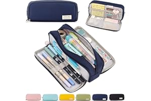 NEWUPZSI Grande Capacità Astuccio con 3 Scomparti per Bambina e Ragazzo, Per Ufficio & scuola, Astuccio Portatile Multifunzionale - Astuccio Portamatite Studenti - Blu Navy(Solo un astuccio,nessuna penna)