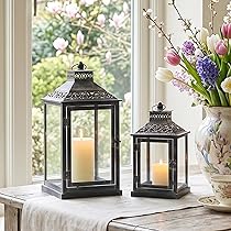 JHY DESIGN Set of 2 Large Lanterns, 41cm&27cm High Metal