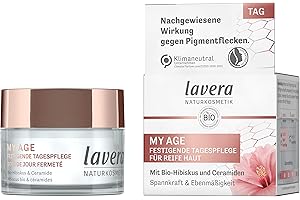 lavera MY AGE Krem na dzień z bio-hibiskusem i ceramidami pochodzenia roślinnego – redukuje plamy pigmentowe – dla skóry dojrzałej – certyfikowany naturalny kosmetyk – wegański, 50 ml