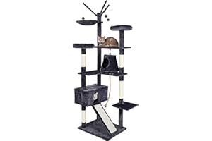 Meerveil Kratzbaum für Große Katzen XXL, 210 cm Stabiler Kratzbaum, mit Verbreiterter und Verdickter Bodenplatte, Hochwertiger Sisal und 2 Häuschen, Grau