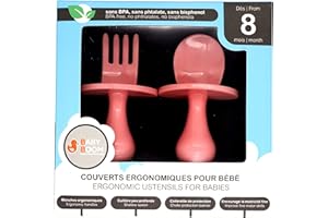 BABY BOOM Couverts ergonomiques pour bébé Coffret cuillère et fourchette - A partir de 8 mois - Apprentissage du repas seul adapté aux petites mains de l'enfant Diversification alimentaire DME