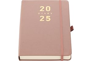 McDsuc 2025 A5 Daily Planner Diary, Hardcover Monthly Organiser with Color Tabs, Pen Holder, Inner Pocket, 400 Thick Ivory Pages, Rose Gold