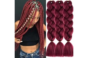 Xtrend 24Inch 3packs Jumbo Braiding Hair Burgundy Kanekalon Jumbo Braids Hair Extension Jumbo Braiding for Twist Braiding Box Braids Crochet Hair (3Packs,BUG#)