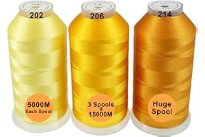 New brothread Set di 3 Diversi Giallo Colori poliestere filo di ricamo macchina grande bobina 5000M per tutte le macchine da ricamo