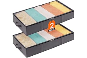 Lifewit 65L Sac Rangement Vetement sous Lit avec Poignée Renforcée, Lot de 2 Boites de Rangement Pliable de Grande Capacité, Bac de Rangement pour Vêtements, Draps, Couettes, Chaussures, Gris