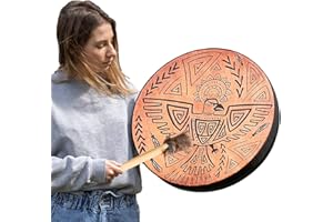 GIMOCOOL Shamanic Hand Drum With Beater, Shaman Drum for Adults - Handmade Vegan Spiritual Music Instrument