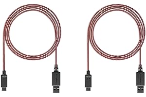 Lioncast Set di 2 Cavi Ricarica USB-C con Copertura in Tessuto per Controller Nintendo Switch, Joy-Con e Piattaforma di Ricarica; Lunghezza 3m – Rosso e Grigio