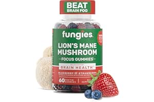 Fungies Lion'S Mane Mushroom Brain Health Lot de 60 gommes pour la concentration, la mémoire et l'humeur (parfum naturel de myrtille et de fraise, sans gélatine, sans gluten, sans omg, végétalien)