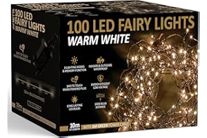 NETTA Christmas Tree Fairy Lights - 10M 100 LED Mains Powered, Waterproof Outdoor String Light, 8 Modes Plug in Lighting Outside Indoor & Outdoor Garden Xmas Decorations - Warm White