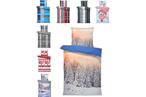 one-home Winter Bettwäsche Thermo Fleece Kuschelig Warme Bettbezüge Flauschig Warm Weich, Größe:2 teilig 135x200 cm, Farbe:Winter Land Blau