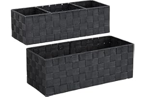 ArcaGuru Bathroom Baskets Organizer, Toilet Tank Baskets Organization Containers Woven Small Basket Decor Storage Holder for Organizing Dresser Bathroom Countertop, Set of 2 (Black)