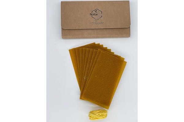 KIT Para fabricar Velas de Cera de abeja,Natural, Origen ESPAÑA en La Sierra de La Culebra y Sanabria (Zamora) - Sin Parafina.(KIT 10 Laminas 21cm x 11,5cm)+3m mecha encerada