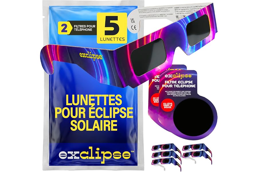 exclipse Lunettes Éclipse Solaire – Certifiées ISO 12312-2 et CE & UKCA, Protection Oculaire Sécurisée, Observation du Soleil
