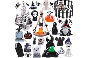 DTYDECLE 54 Stück Mini Harz Figuren Halloween, Kleine Harz Miniaturen Figuren Szene Village Accessoires für Halloween Party Garten Deko Geschenke