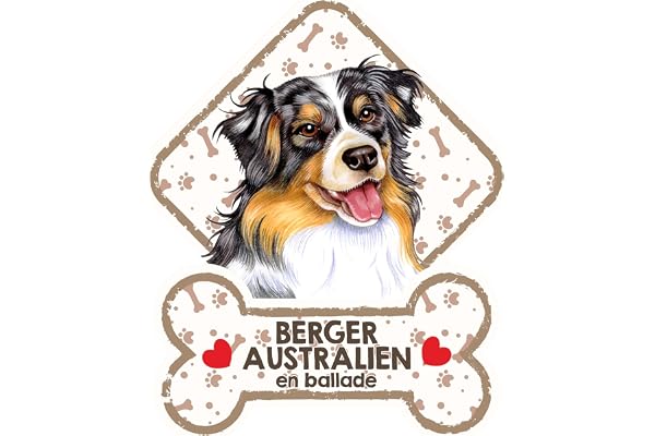 BERGER AUSTRALIEN - Panneau pour pare-brise avec ventouse– mon chien est à bord. Plaque signalétique pour tous type véhicule. Chien à bord, en ballade, on tour.