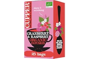 CUPPER Infuso Bio al Mirtillo Rosso e Lampone, Tisana Fruttata e Rinfrescante Biologica, con Ibisco e Ortica, Filtri 100% Biodegradabili, Confezione da 25 Bustine