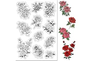 CRASPIRE Timbri Trasparenti con Fiori per Realizzare Cartoline Floreali Rose Foglie Piante Timbro di Gomma Vinatge Sigilli Decorativi in Silicone Trasparenti retrò per Foto Fai da Te Scrapbooking