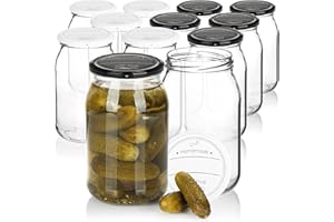 com-four® 12x vasetti per conserva con coperchio a vite Homemade with love in bianco e nero - TO Ø 82 mm - fino a ca. 948 ml