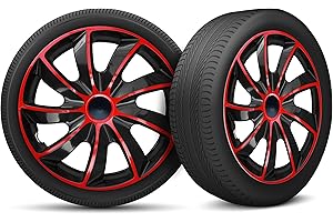 MOTO-MOLTICO Radkappen 16 Zoll Radzierblenden 4er Set passend für alle Stahlfelgen - Einstellbarer Sicherungsring - Schwarz Rot
