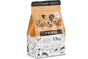 Primal Grain Free Sucha karma dla psów autorstwa Pooch & Mutt , Smak łososia, jagnięciny, kurczaka i strusia (kroszki zwykłej wielkości), 1,5 kg (opakowanie może się różnić)