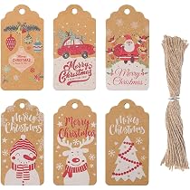 Set 150 Etichette Regalo Di Natale Kraft - 30 Disegni Natalizi, Con Corda, Per Decorazioni E Confezioni
