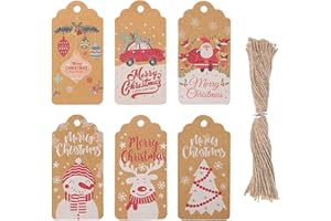 ‎KOOGEL Koogel Weihnachten Geschenkanhänger, 120 Stück Kraftpapier Etiketten mit 1 Rolle Schnur für Weihnachten Dekoration Geschenkverpackung 4 x 8 cm