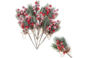 ‎PLSCHCKES Plschckes Rote Beeren Weihnachten künstliche Tannenzweige mit Beeren 24Stück Weihnachtsbeeren Hagebutten Deko Zweige Weihnachtsdeko für DIY Weihnachtskranz Weihnachten Kunst Basteln und Weihnachtsbaum
