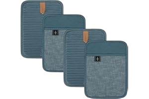 ‎BONTHEE BONTHEE Topflappen Baumwolle Hitzebeständige Groß 4er Set Anti-rutsch Topflappen zum Kochen Backen Küchenzubehör - Blau