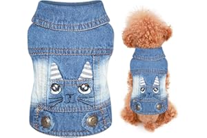 SUNDAYLIKELIFE Haustier Jacke Hundekleidung Hund Denim Loch Weste Haustier Jeansjacke für Kleine Mittlere Hunde Katzen Jacke Nette Cartoon-Stickerei Hundeweste Pullover Frühling Herbst Sommer T-Shirt (XL, C)