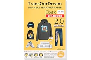 TransOurDream A4x20 Sheets+2 Teflon Paper Inkjet Transfer Paper for Thick Textiles Black/Dark Striped,Canvas,Custom Hoodie or Fabric Bag,Printable Vinyl Upgraded 2.0 Easy to Transfer (Trans-02-20)