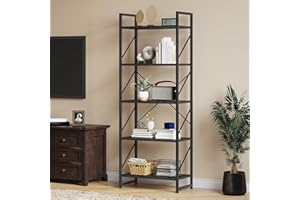 YITAHOME Bookcase 5 Tiers, Floor Standing Book Shelf, Wooden Shelf and Metal Frame Book Rack, Display Storage Rack Shelving Units for Living Room, Home Office - Black Bookshelf