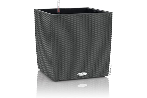 Lechuza – Pot de Fleurs d’Extérieur et d'Intérieur – Cottage Cube – Réserve d'Eau Intégrée – Coloris Granit – 50 x 50 x 50 cm