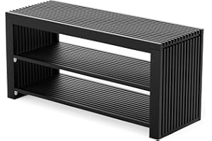 BAM BOO BOX ławka na buty z siedziskiem z bambusa, kolor czarny – wąski regał na buty z 2 półkami na 6 par butów – oszczędny stojak na buty do korytarza, garderoby i przedpokoju – stabilny regał na