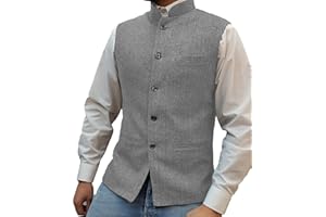 Solovedress Gilet Costume Homme Vintage Sans Manche Mariage Tweed Col haut Chevrons