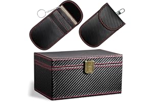 VALART Boîte Faraday pour Clés De Voiture Avec 2 Pack Pochette Bloqueur de Signal Sans Clé Pochette Faraday Fibre de Carbone Boîte Clés de Voiture (1 Grande Boîte + 2 Pas de Crochet Poche)