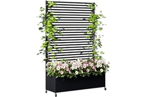BIXUYOU Fioriera da esterno in metallo con traliccio, aiuola rialzata in metallo con ruote, fioriera da esterno indipendente con schermo per la privacy, per fiori, verdure in giardino, patio, balcone