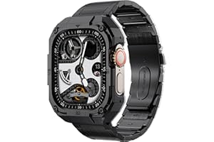 VISOOM Strap and Case Compatible with Apple Watch Ultra 2/1 49mm 46mm Men,Rugged Military Stainless Steel Metal Straps with Protective Bumper Cover for iWatch Band Series 10 9