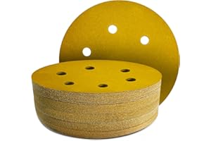 GZKTY 50Pcs 150mm Sanding Discs, 6-Hole, 60/80/120/180/320 Grit, Round Hook and Loop Sandpaper for Random Orbital Sander