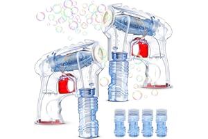 Kid Odyssey Bubble Gun,2 PCS LED Light Up Bubble Machine Toy for Kids with 4 Bottles Bubble Solution,Bubble Blaster Gun Best Gift Indoor Outdoor Game for 3 4 5 6 7 8 Year Olds Children