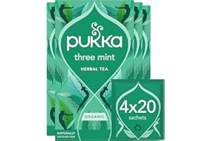 Pukka Herbs | Three Mint Organic Herbal Tea Box | Tea Infusion With Spearmint, Peppermint, Fieldmint | Ideal For Digestion | Sleep | Caffeine Free | 4 Packs | 80 Plant Based Biodegradable drink