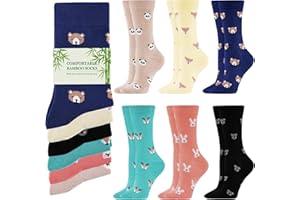 Stoeury Womens Bamboo Socks, Breathable Soft Animal Socks, Comfortable Seamless Crew Sock Dress Sock Christmas Gifts for Ladies Women 6 Pairs, 4-8
