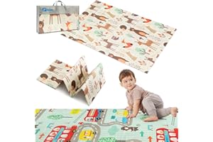 HUMBI Mata do zabawy dla niemowląt, mata do raczkowania, pianka XPE, dwustronna, płaska, wodoszczelna, bardzo duża, mata dla niemowląt, antypoślizgowa, 120 x 180 cm (las, ulica)