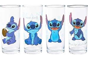 Silver Buffalo Lilo and Stitch LI151961 Lot de 4 verres à motif floral Bleu 300 ml