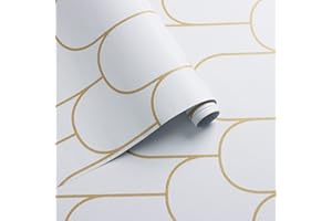 CiCiwind Papier peint autocollant - Rayures blanches et dorées - 44 cm x 10 m - Film adhésif pour meubles - Motif géométrique - Imperméable - Film adhésif en vinyle pour mur et meubles