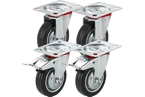 Hjul med 4 transporthjul, 400 kg, lasthjul med broms – tunga lasthjul 75 mm, hjul med bromsar, tunga möbelhjul (4 x styrhjul Ø 7,5 cm)
