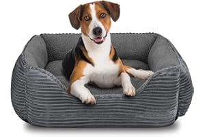 FURTIME Rectangle Dog Beds Medium Washable（63x53x21cm） - Super Soft Grey Dog Bed Cat Bed, Fluffy Plush Puppy Bed with Slip-Resistant Bottom for Corgi, French Bulldog, Cocker Spaniel